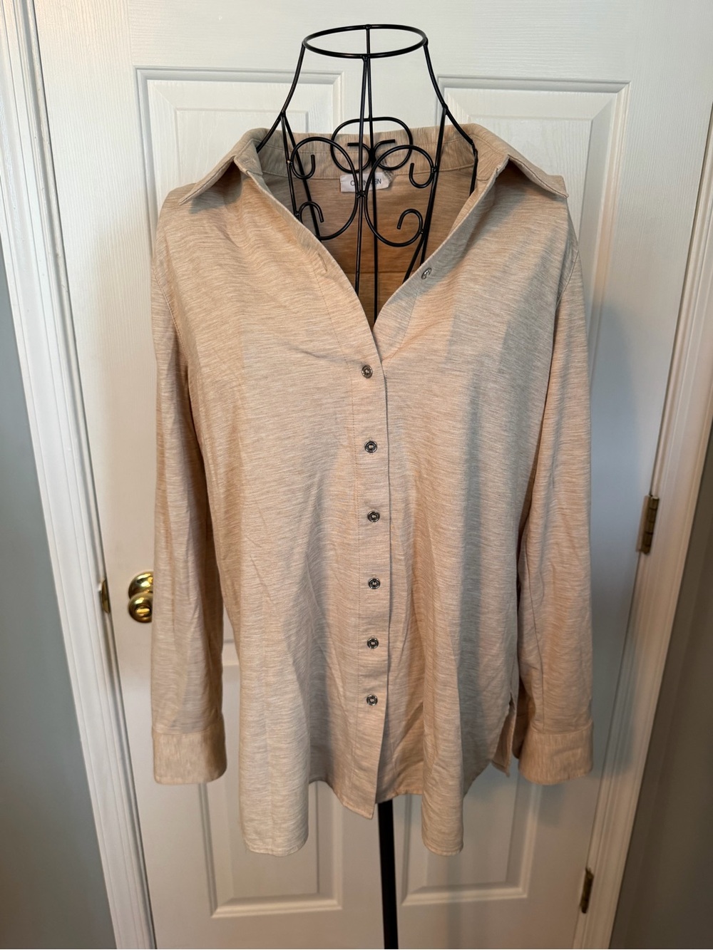 Calvin Klein Neutral Beige Long-Sleeve Button-Down Shirt